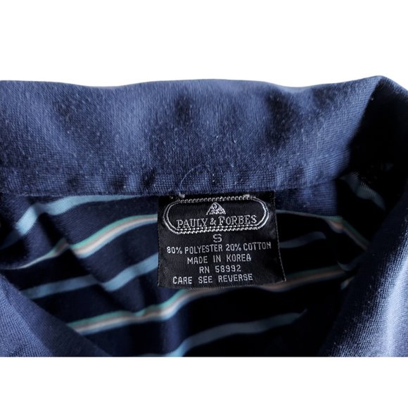 VTG PAULY & FORBES Mens Horizontal Striped Jersey Knit Polo Shirt Size Small - Picture 9 of 9